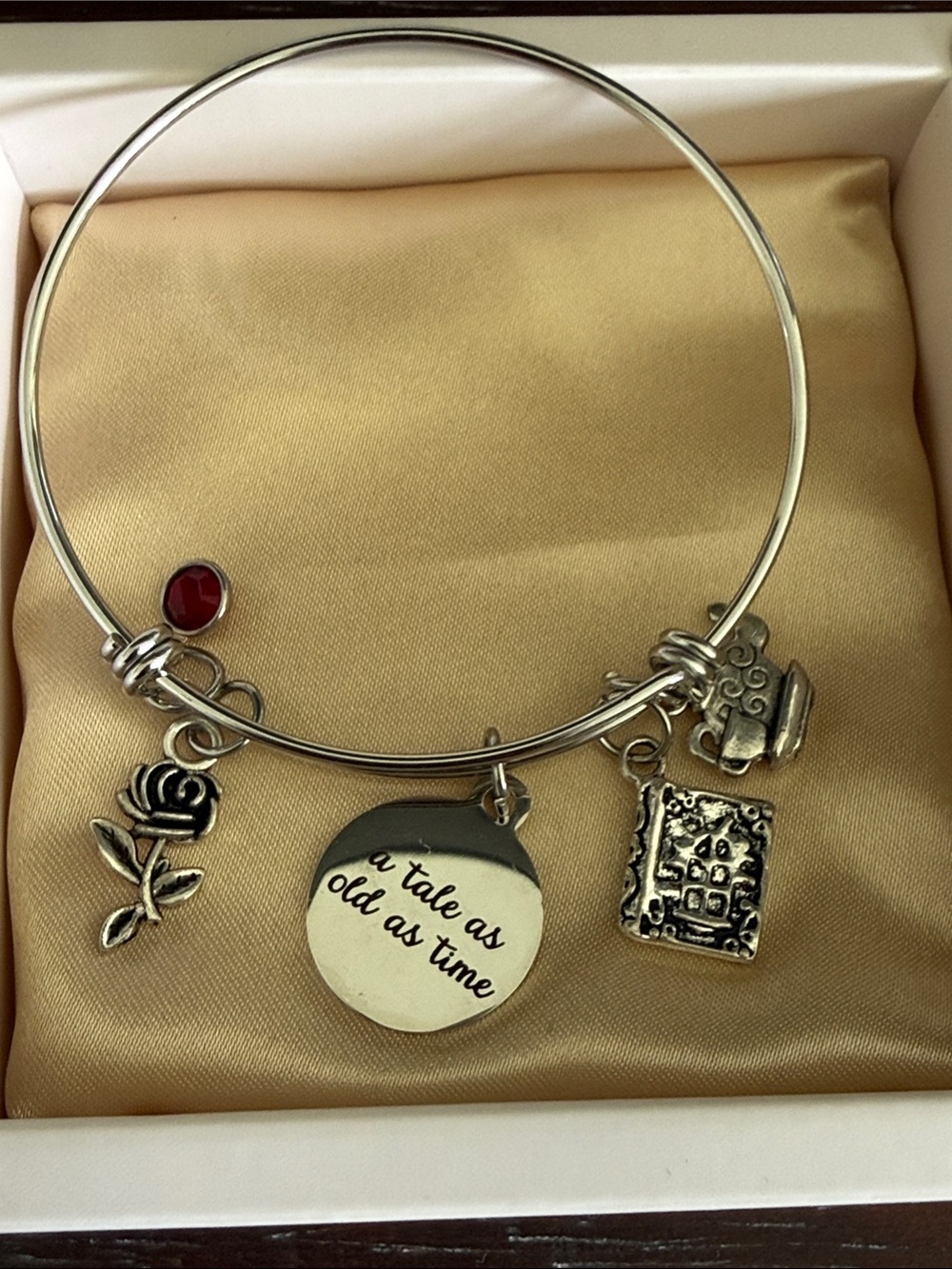 Beauty and the beast Silver Charm Bangle Bracelet with Storybook charm